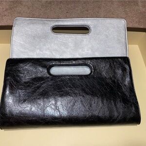 Classic Black Leather Handheld Clutch - Sleek Cutout Handle